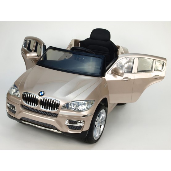 BMW X6 s 2.4G bluetooth dálkovým ovládáním a čalouněnou sedačkou, 12V, LAKOVANÉ CHAMPAGNE METALÍZOU